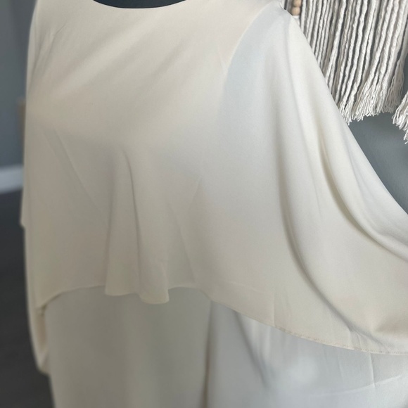 HALSTON HERITAGE Ivory Diagonal Drape Cape Dress - Picture 6 of 10